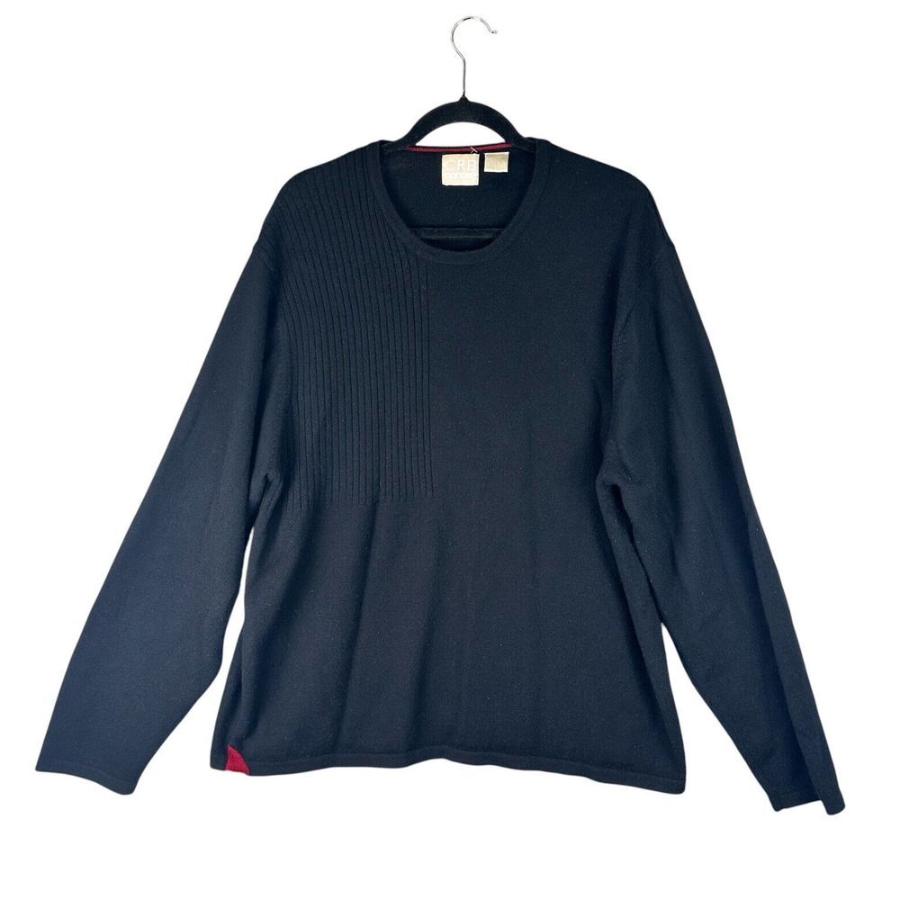 Vintage Sweater Mens XL Black Merino Wool‎ Blend Knit Crew Neck Pullover Casual